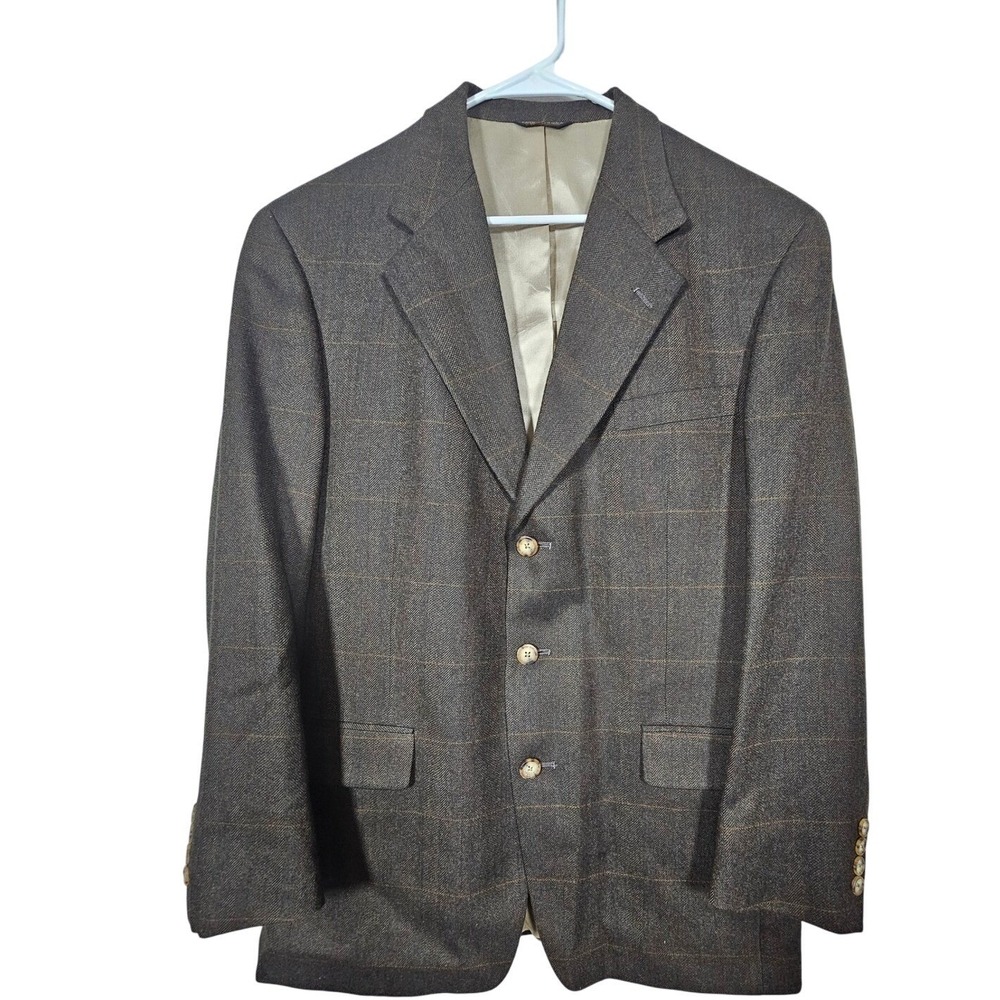 Austin Reed London Blazer 40R Brown Herringbone Plaid Tailored in‎ USA LL Bean